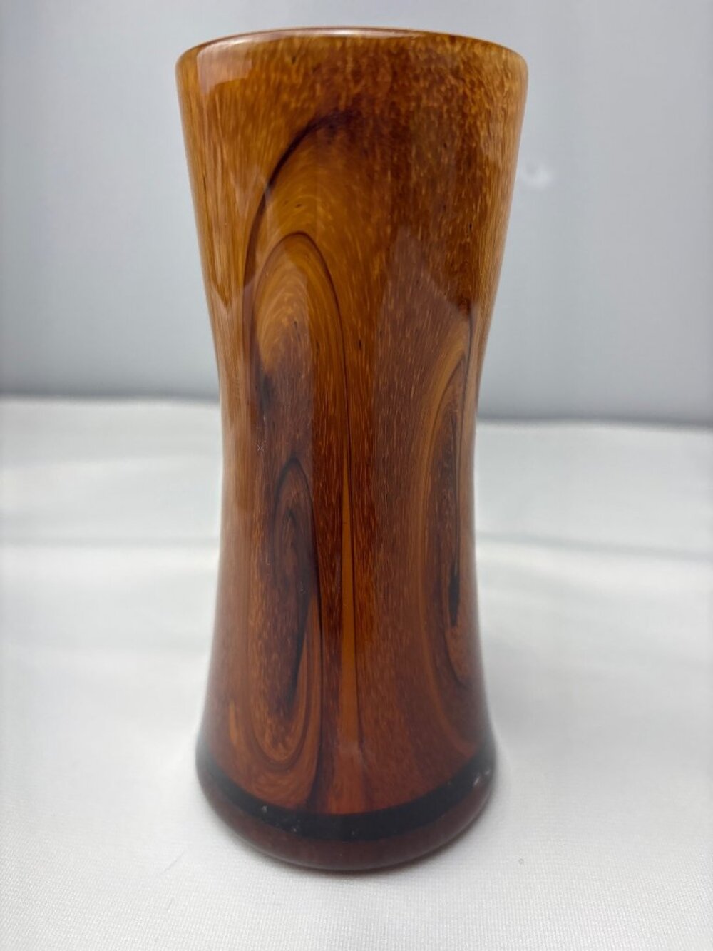 Blown Glass Woodgrain Tumbler Vase 6.25" Tall Brown Unique Retro-Style Home Deco